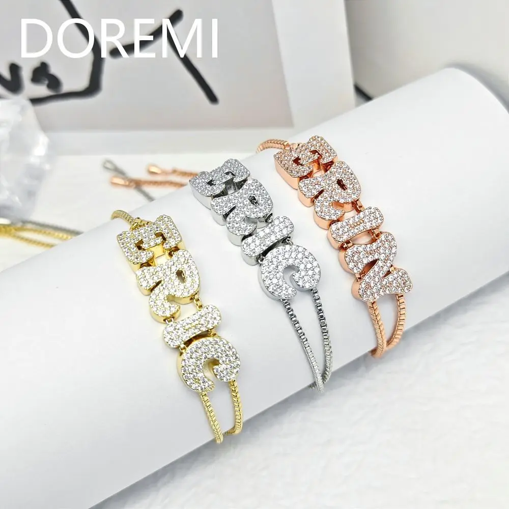 DOREMI Custom Alphabet Pendant Letter Slide Bracelet Doubel Chain Mesh Dainty Sliding Slider Letter Personalize Name Bracelets