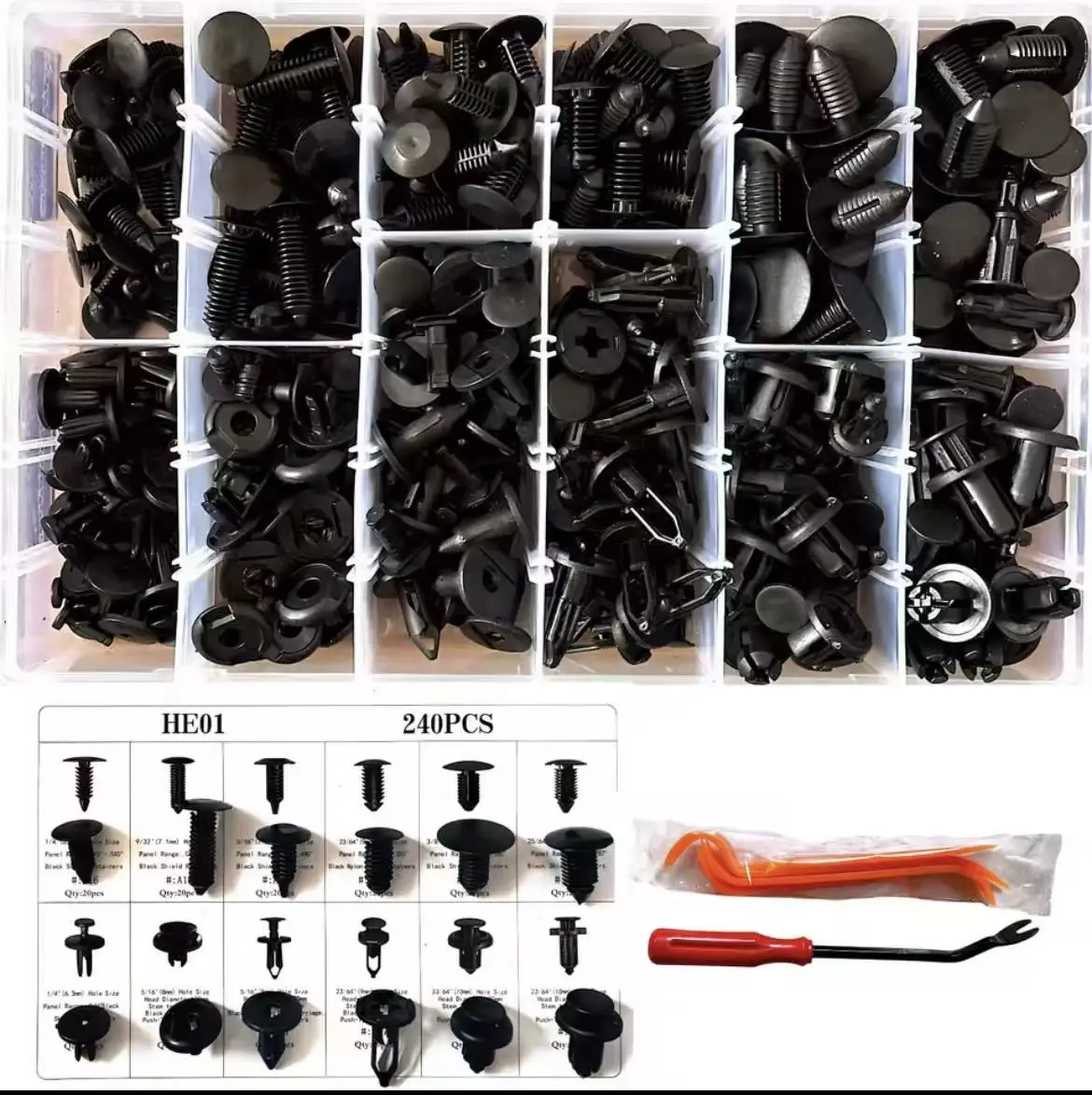 240Pcs Auto Clips With Tools Plastic Fastener Kit Push Retainer Pin Rivet Bumper Finder Liner Clips Kit