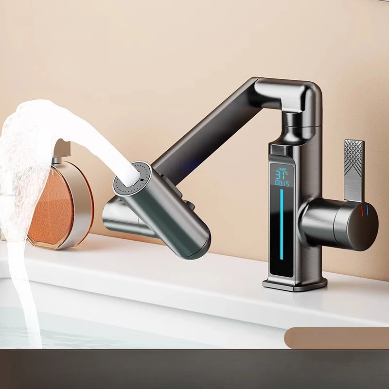 

Intelligent Digital Universal Robotic Arm Folding Washbasin, Wash Basin, Basin, Hot and Cold Faucet Gun Gray