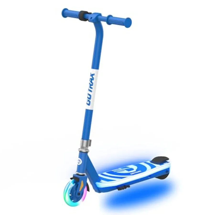 

Электросамокат для детей 4-7 лет, двигатель 80 Вт, скорость 6 миль/ч, запас хода 3 мили, 5 прочных колес с подсветкой, максимальная нагрузка 110 фунтов, синий