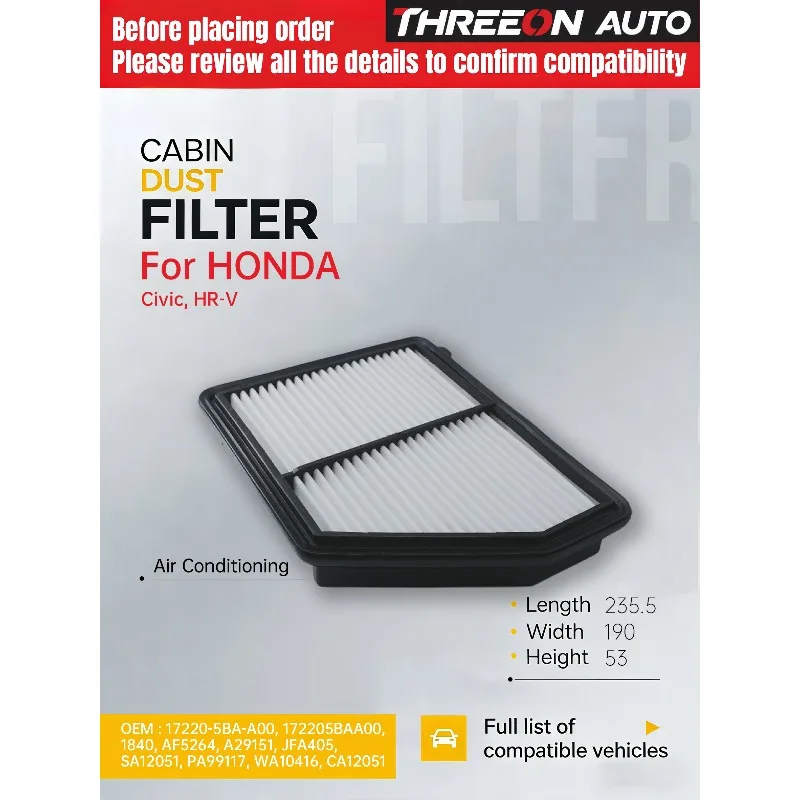 

For Honda Civic X 2016-2023 1.6L 1.8L 2.0L Fits Naturally Aspirated Engine WESTGUARD MA41002 Air Filter 17220-5BA-A00