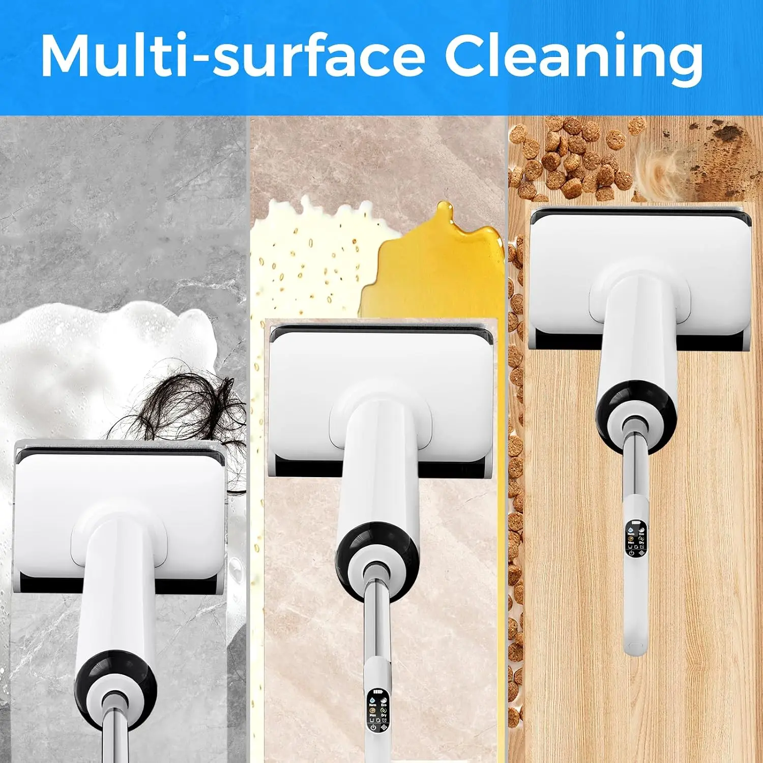 Wet Dry Vacuum Cleaner Cordless, 23KPa Vacuum Mop for Hard Floors, Up to 45 Min Runtime, 180° Lay-Flat Design with Hot Water Sel