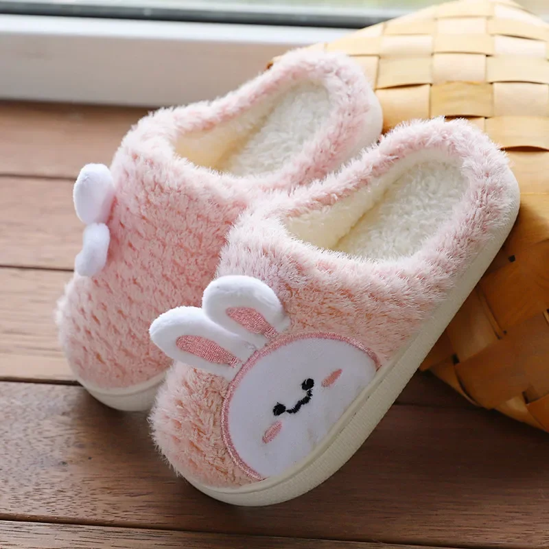 New Slippers For Home For Children Boys Girls Autumn Winter Home Furry Cute Flip Flops Rabbit Indoor Wooden Floor Warm Cotton Sh