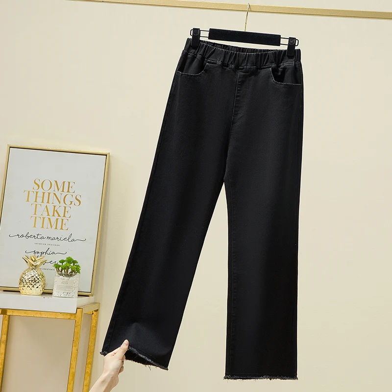 Jean taille haute élastique pour femme, pantalon droit ample, jambes larges, nouvelle collection printemps automne M-4XL, 2023