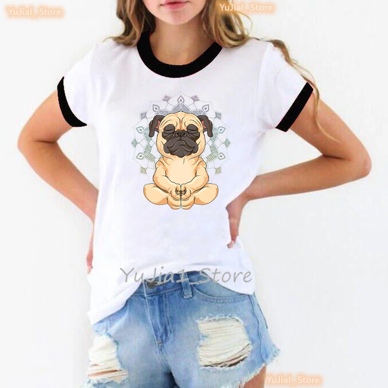 

Pug Flowers Animal Print Tshirt Women Shih Tzu Puppy/Curious Boston T Shirt Girls Harajuku Kawaii Clothes White Casual T-Shirt