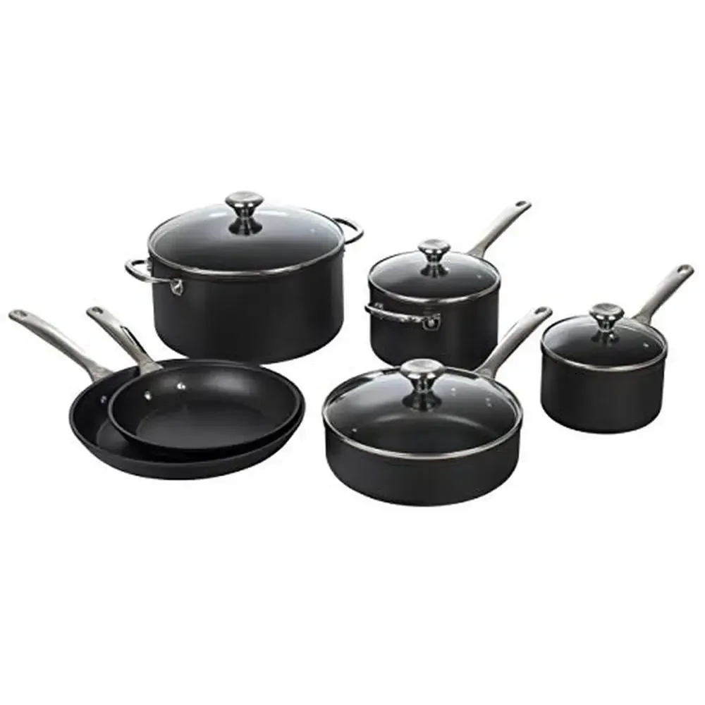 

10-Piece Toughened Nonstick PRO Cookware Set Triple-Reinforced Surface Textured Interior Quick Heating Stay-Cool Handles