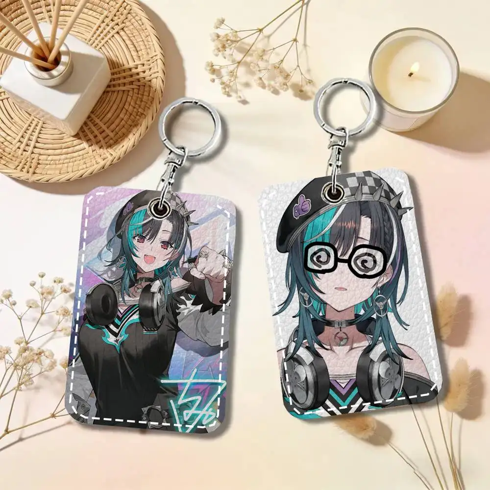 Rindou Chihaya Anime H-Hololive Card Case Keychain Access Card Bag Key Tag Ring Leather Card Holder Key Ring Access