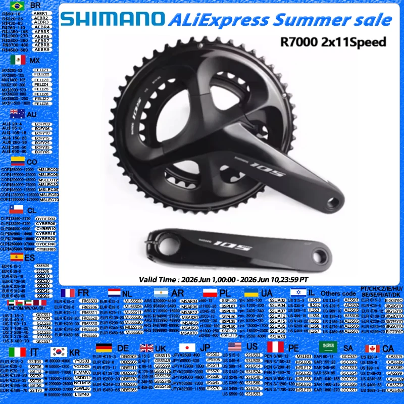 Shimano 105 R7100 pédalier 2x12 vitesses R7000 2x11s 165/170/172.5/175mm 52-36T/53-39T/50-34T vélo de route vélo manivelle mise à jour 5800