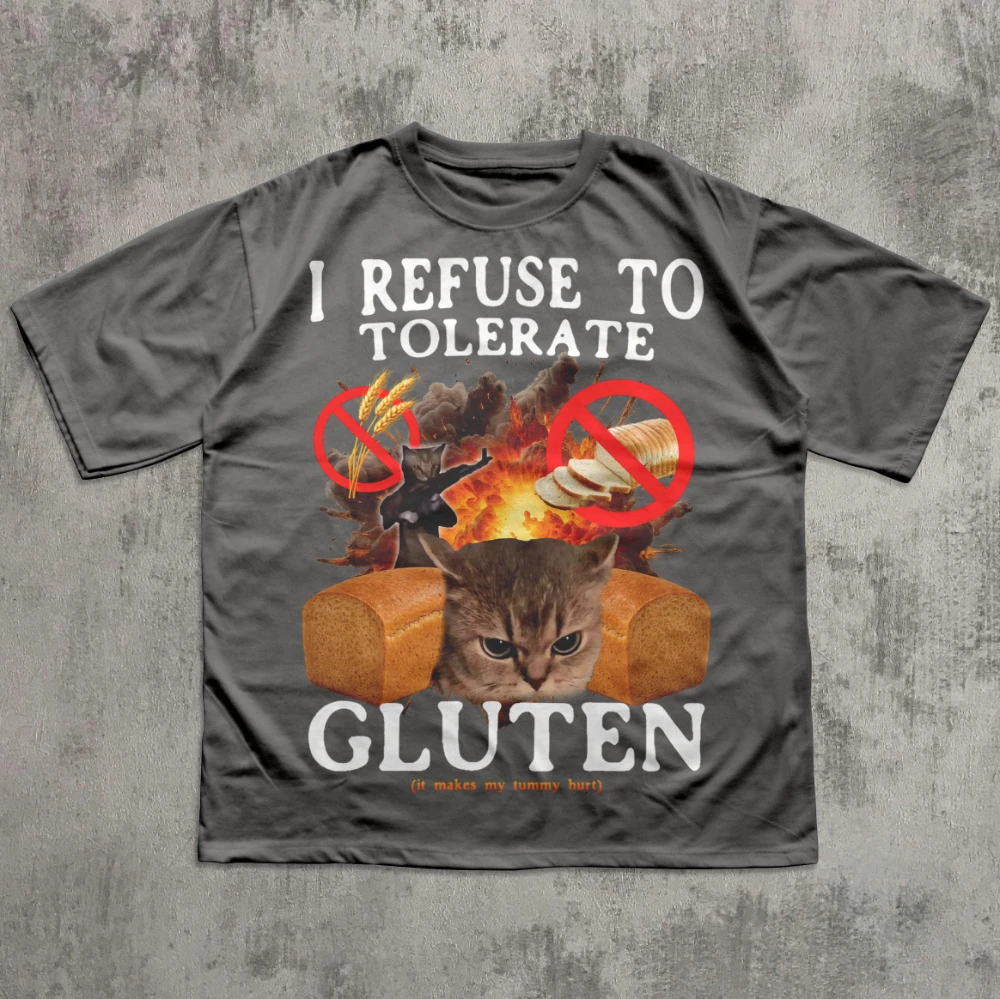 I Refuse To Tolerate Gluten Funny Cat Meme Tee Shirt Gift for Woman and Man Cats Lover Gift Cringe Shirts T-shirt