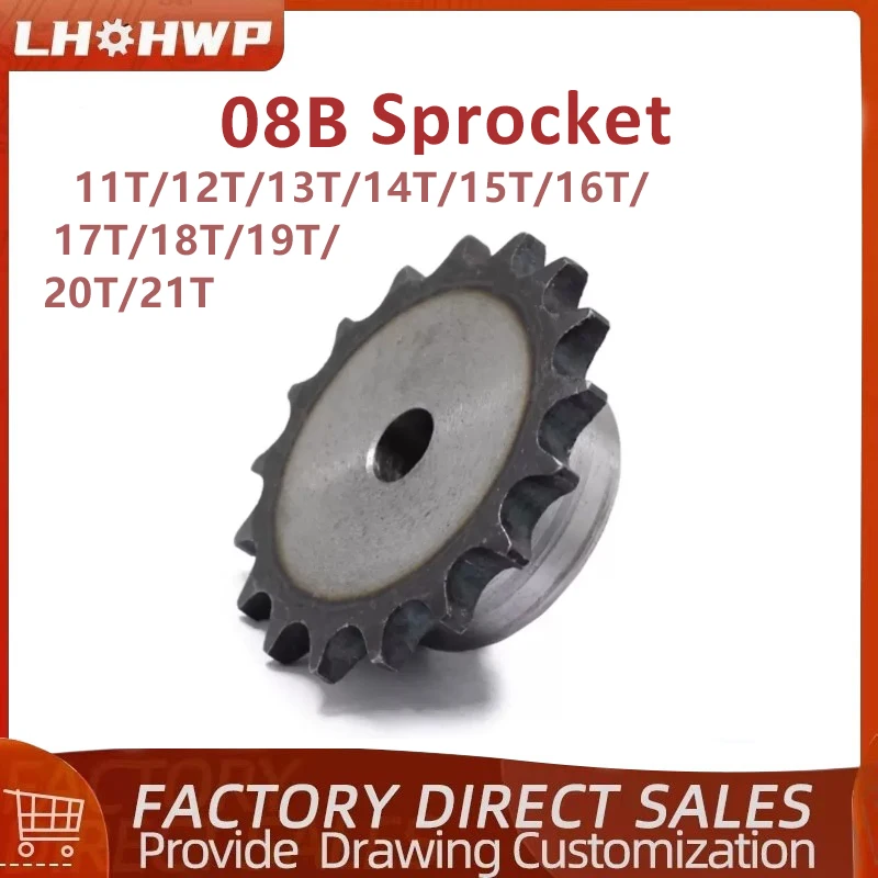 1PC 08B Sprocket 11/12/13/14/15/16/17/18/19/20/21 Teeth With Process Hole Inner Hole 10/12/14mm 45# Steel Sprocket Table Wheel