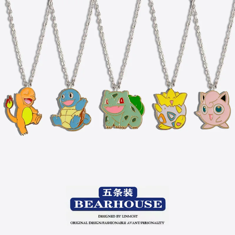 สร้อยคออะนิเมะโปเกมอนปิกาจูรูปการ์ตูน Pikachu Bulbasaur สร้อยคอของเล่นเด็กจี้ kado ulang tahun โซ่คาวาอี้