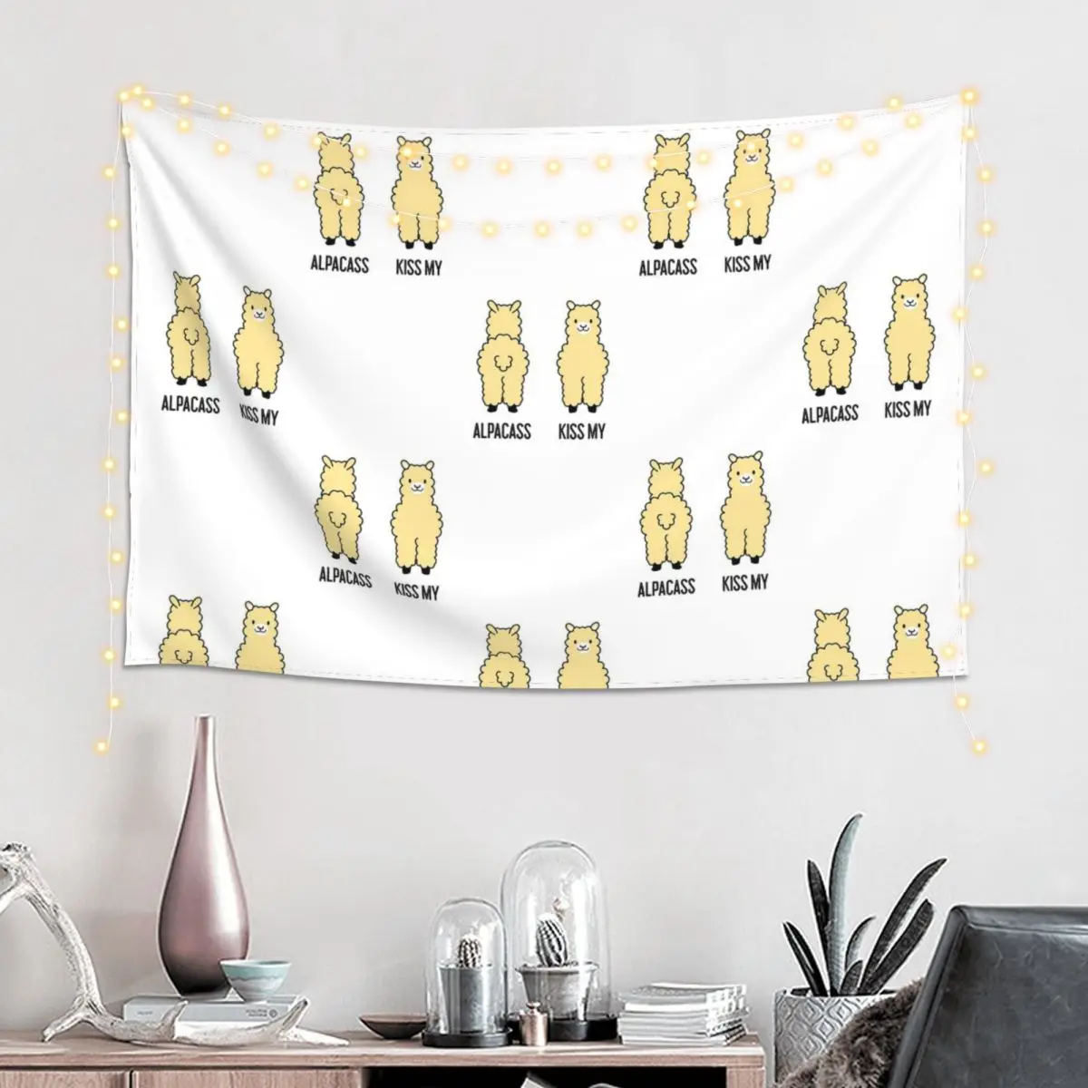 2-Sided Kiss My Alpacass Funny Alpaca Llama Tapestry Hippie Wall Hanging Aesthetic Home Decoration Tapestries for Room