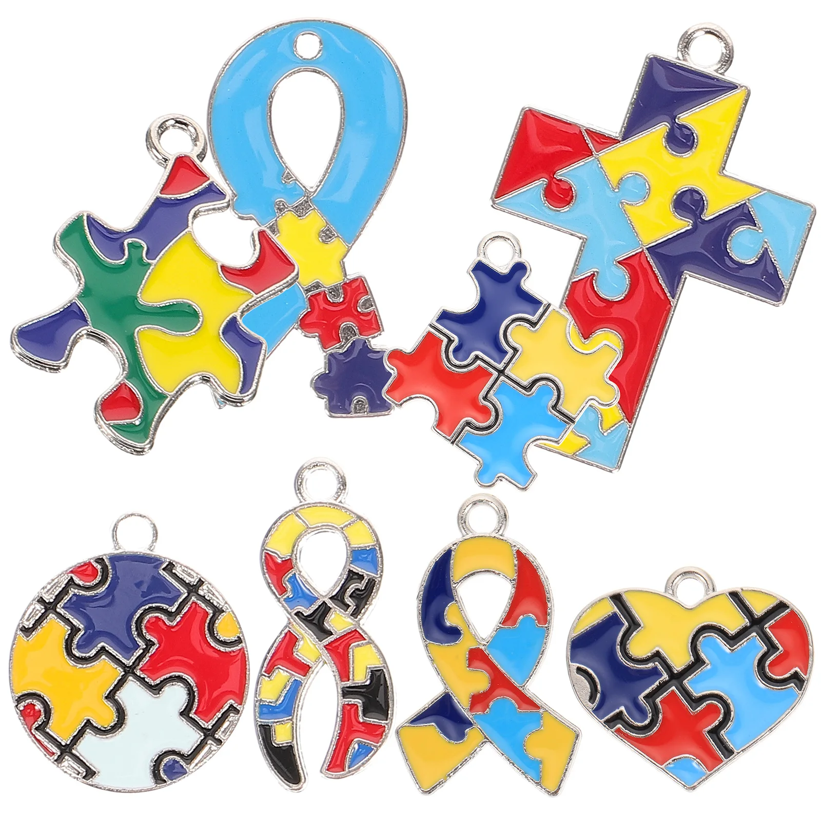

8pcs Autism Heart Charm Necklace Hanging Decor DIY Puzzle Shape Alloy Keychain Pendants for Bracelet Making Crafting Supplies