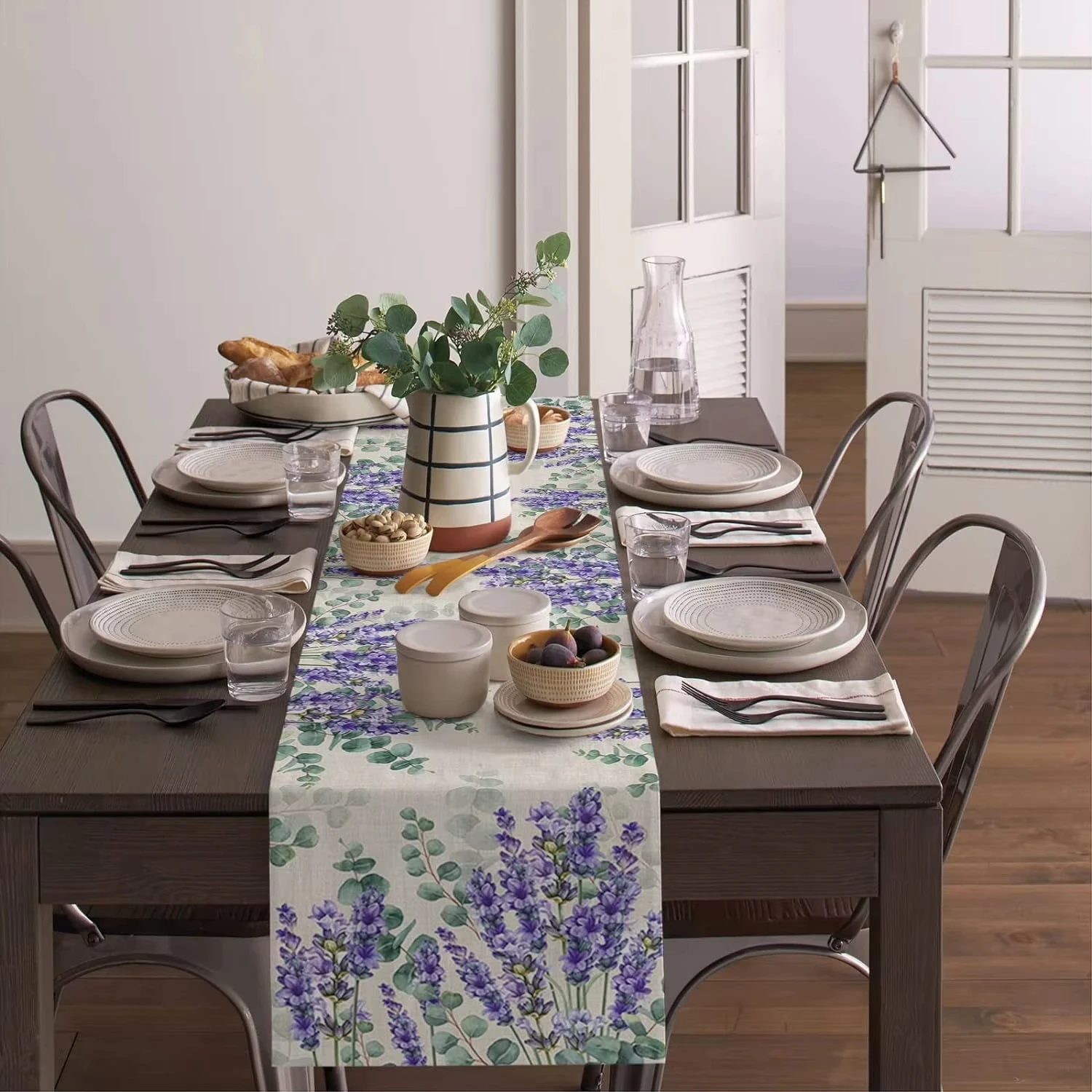 Eucalyptus Leaves Purple Lavender Flowers Table flag Party Decor Kitchen Dining Table Runners Wedding Decorations