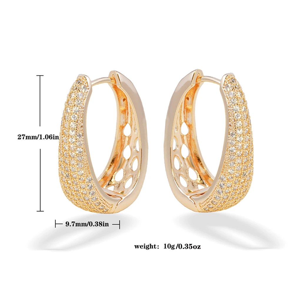 Multiple rows of shiny inlaid zircon women\'s hollow earrings Elegant vintage copper plated 18K gold stylish exquisite earrings