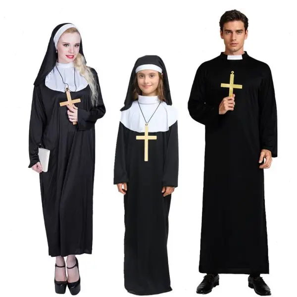 

Halloween Adult Cosplay Priestess Robe Mary Mother of God Missionary Clergyman Costume Priest Nun Outfit Stage Performance Wear