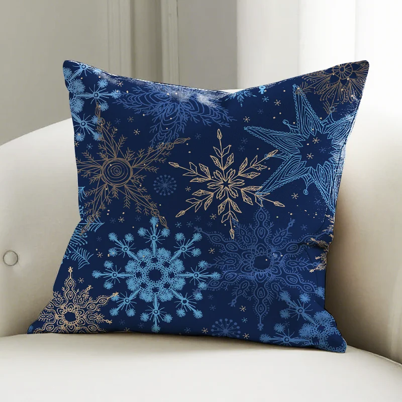 

Blue Gold Snowflake Pillow Cover, Winter Pattern Cushion Case, Holiday Sofa Bedroom Decor Accent Pillow