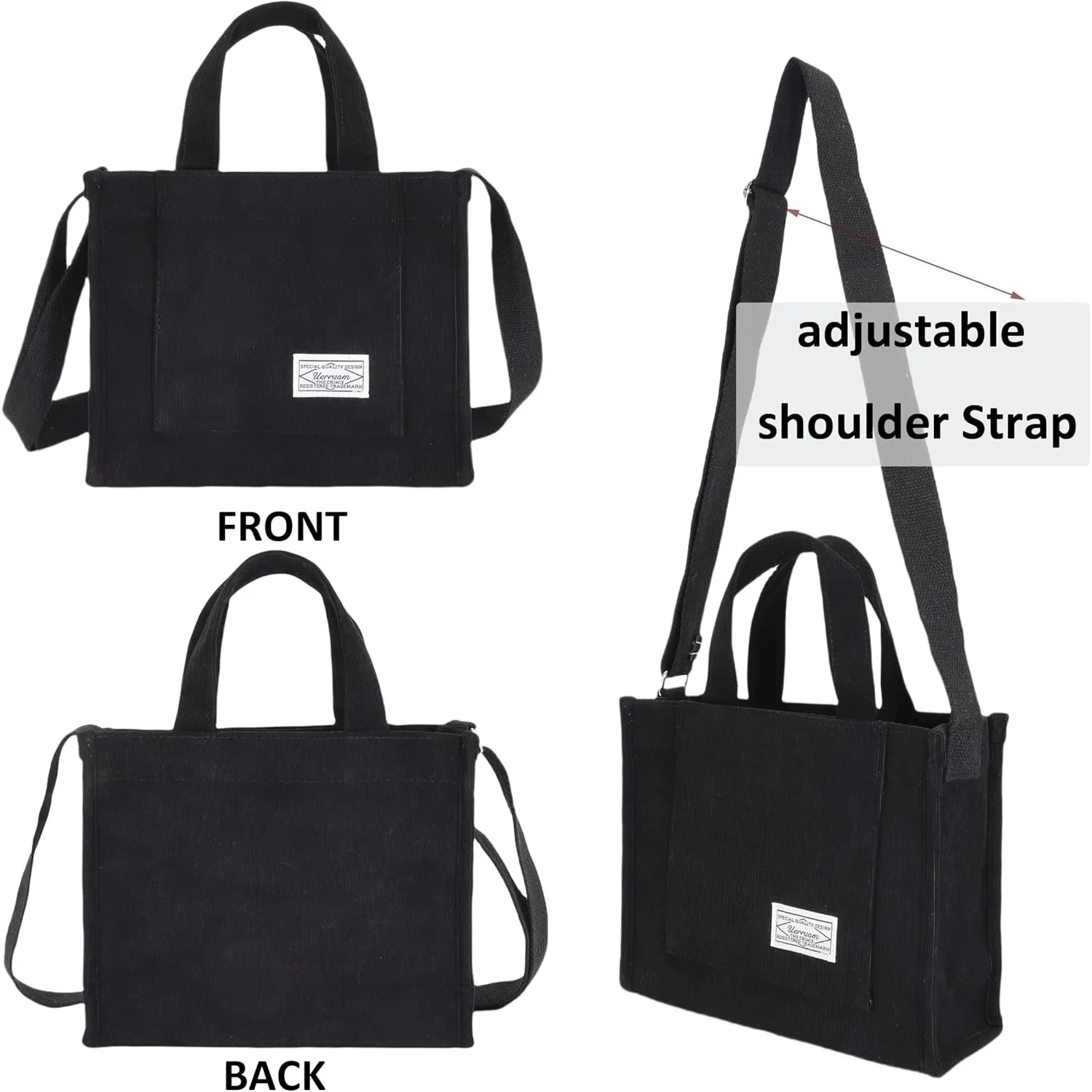 UERRUAM Corduroy Tote Bag for Women Work Crossbody Purse for Everyday,College,Travel,Lightweight Handbag Adjustable Strap