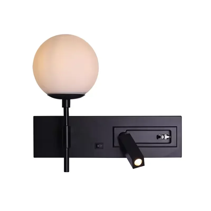 Customized Rotate Hotel Reading Wall Lamp Indoor Bedside Wall Lights Bronze Mounted Portable Modern Glass Globe Led Wall