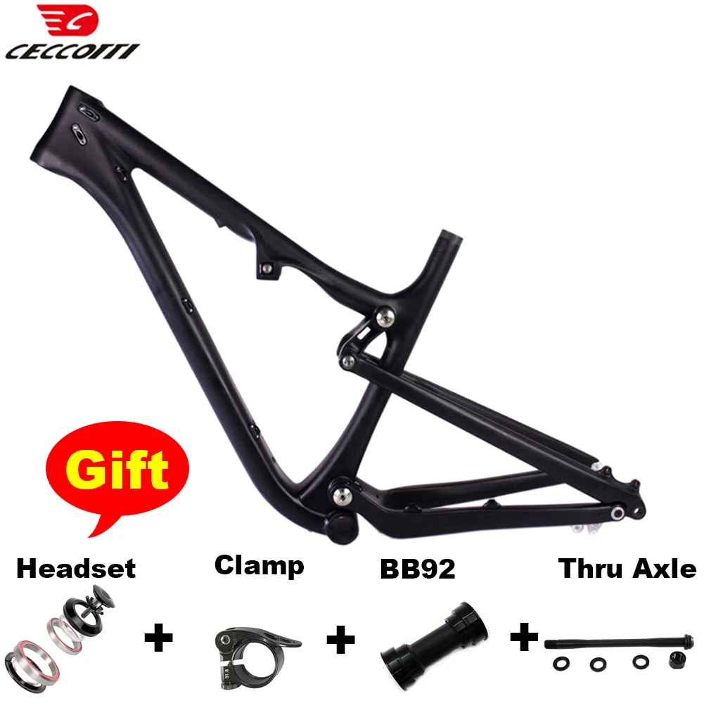 Bicycle Suspension Frame, BB92 Gift, 27.5er Carbon Frameset, Size 16.5 