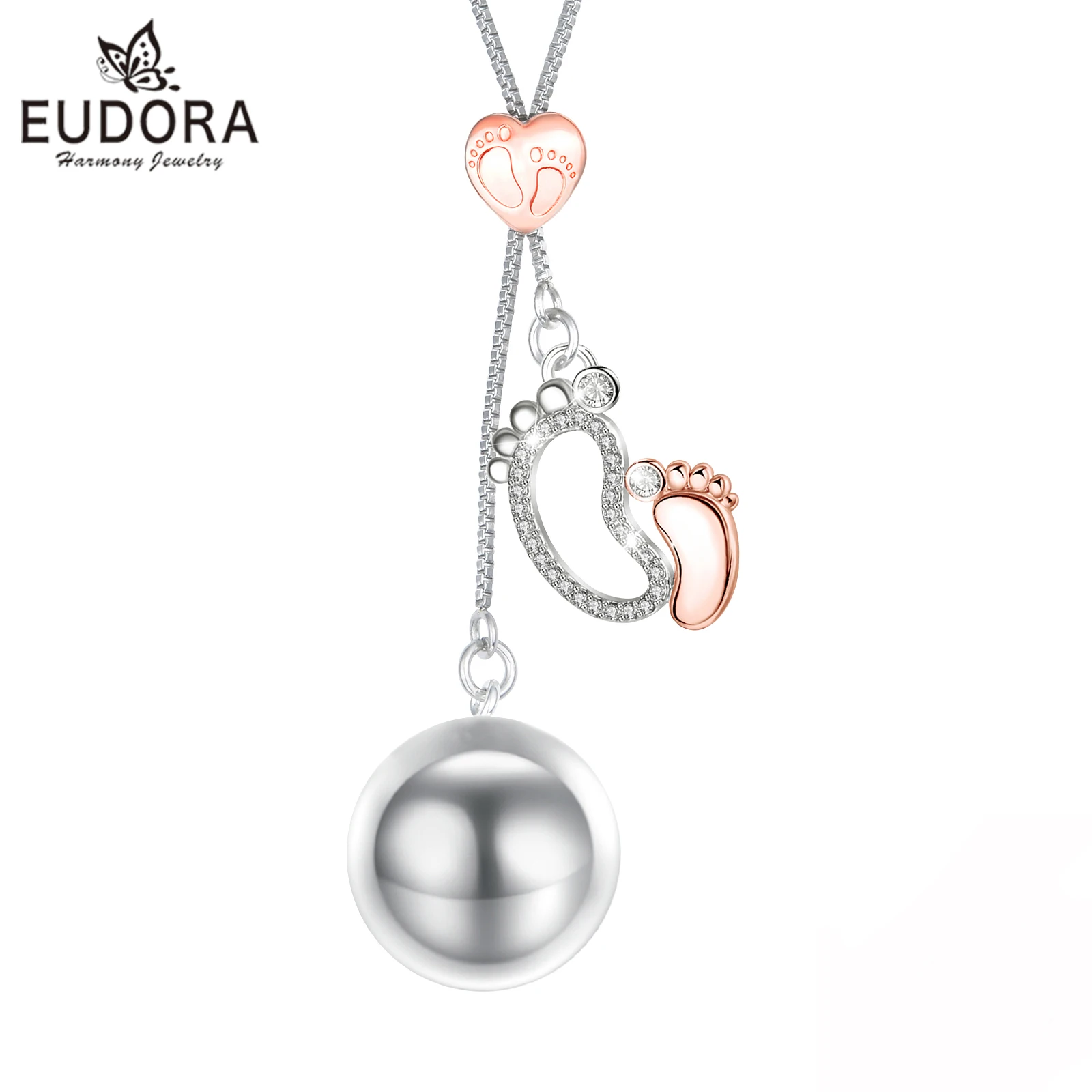 

Eudora Harmony Ball Baby Footprint Pendant Pregnancy Bola Baby Chime Ball Angel Caller Necklace DIY Maternity Jewelry Women Gift