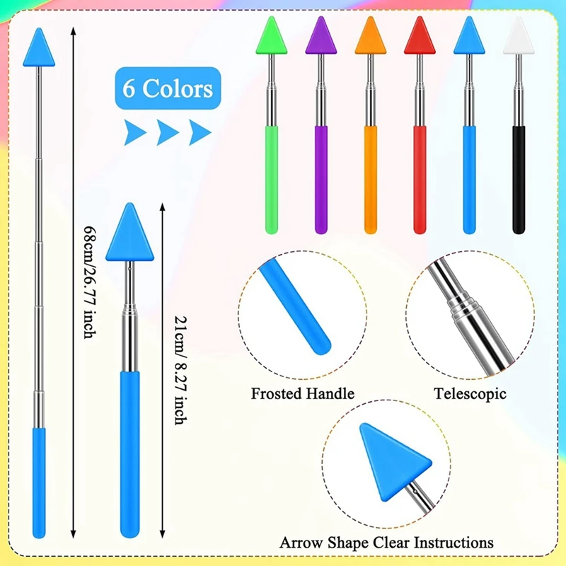 Pointeur télescopique rétractable pour professeur, anciers de détermination, présentateur scolaire, 12 pièces