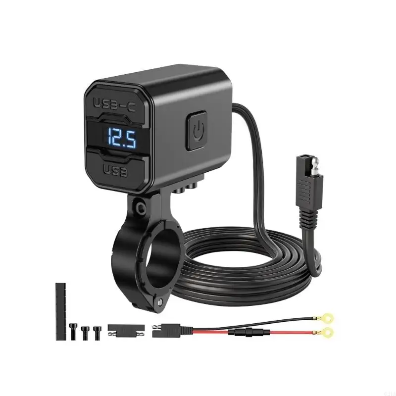 Motorcycle Bar Charging Unit with Type-C and Battery Readout