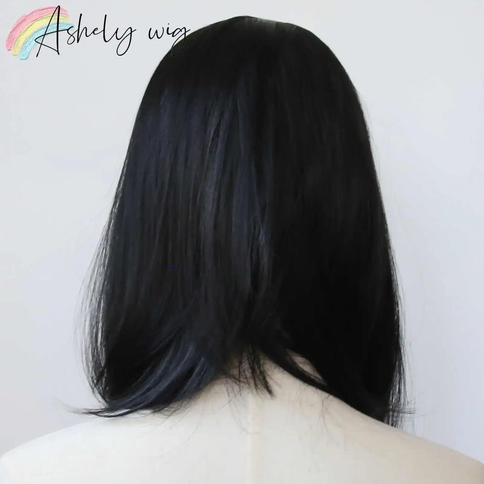 Ashely 14inch Black Wig 13*4 Lace Front Wig for Women High Temperature Fibers Nature Synthetic Lace Wigs for Cosplay Daily Use