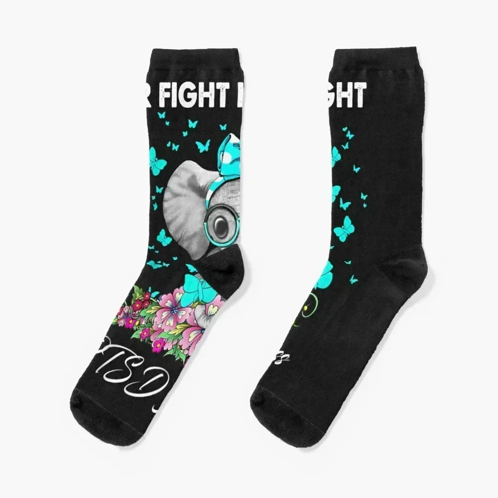 Elephant Her Fight Is My Fight PTSD Awareness TShirt84 Socks golf new year hiphop custom sports Ladies Socks Men's