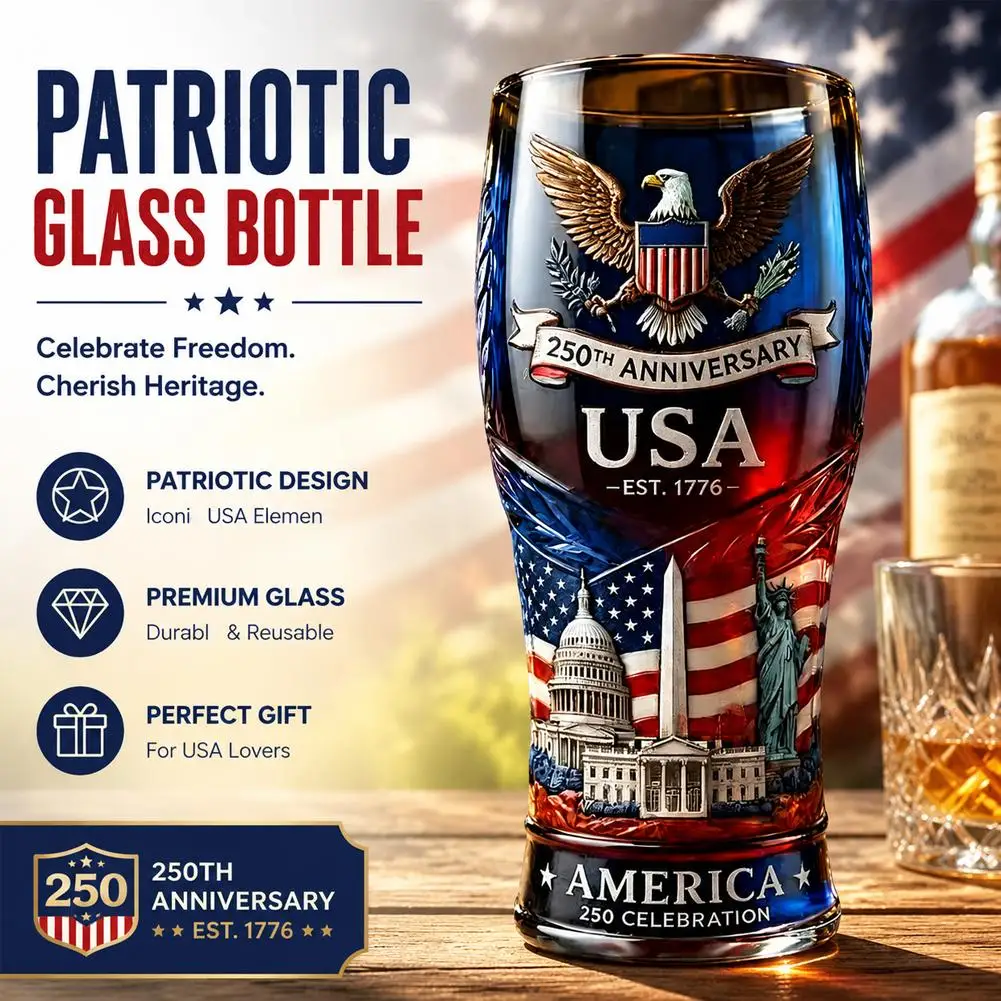USA 250. Jubiläums-Bierglas mit Prägung 1776-2026 Patriotischer Trinkbecher Amerikanische Adler-Flagge Dekor Geschenk für Vater Männer