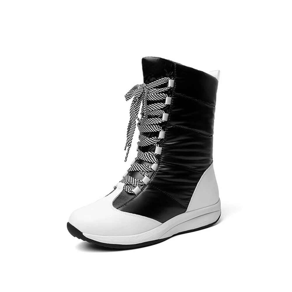Winter Keep Warm Plush Leather Snow Boots Women Platform Shoes Wedges Zip Cross Straps Waterproof Female Booties Size 35-44 125s image 3