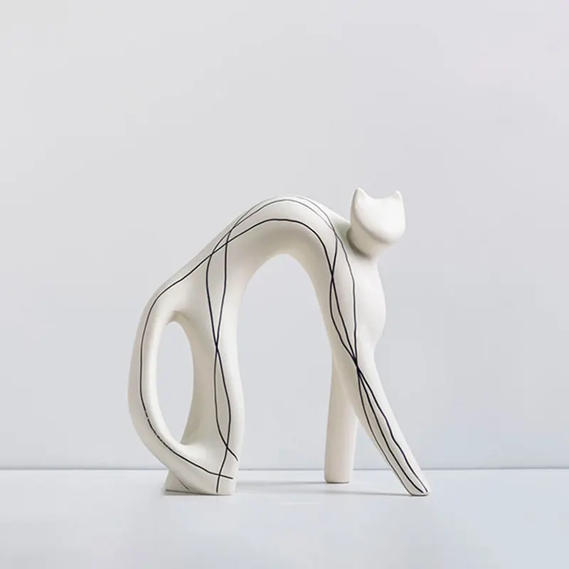 ᗢ* Faceless Cat Ornament Resin Home Modern Simple Living Room Study Bedroom Entrance Soft Decoration Creativity