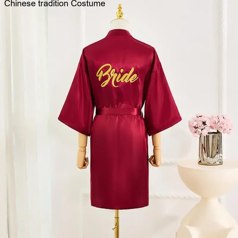 

Бордовое свадебное платье невесты, атласное платье Vestidos De Novia, домашняя одежда с принтом, короткое кимоно, халат, летняя одежда для сна для женщин