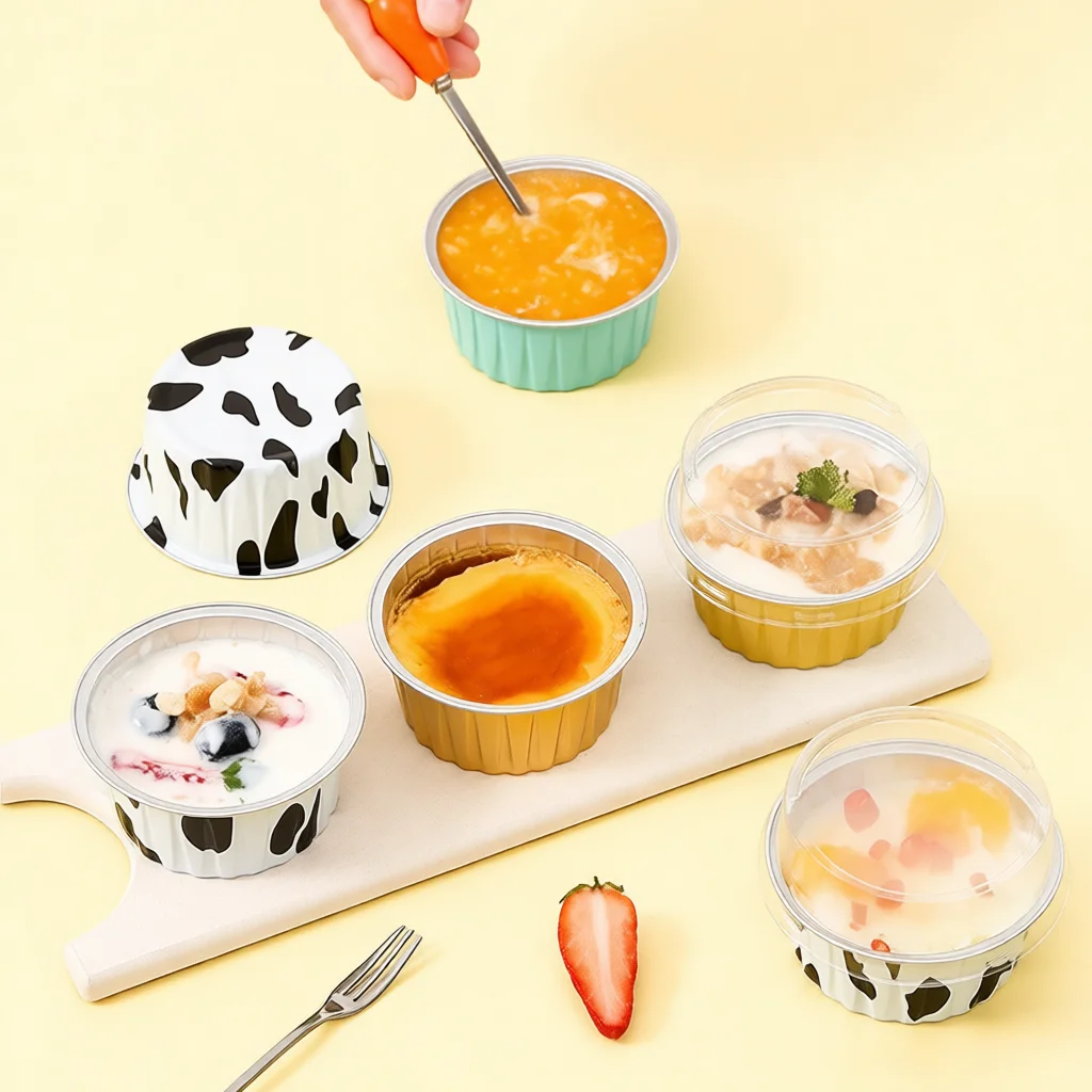 Aluminum Foil Baking Cups Reusable Air Fryer Mold Thickened Pudding Box Cupcake Muffin Liners Oven Safe Pastry Holder Tray