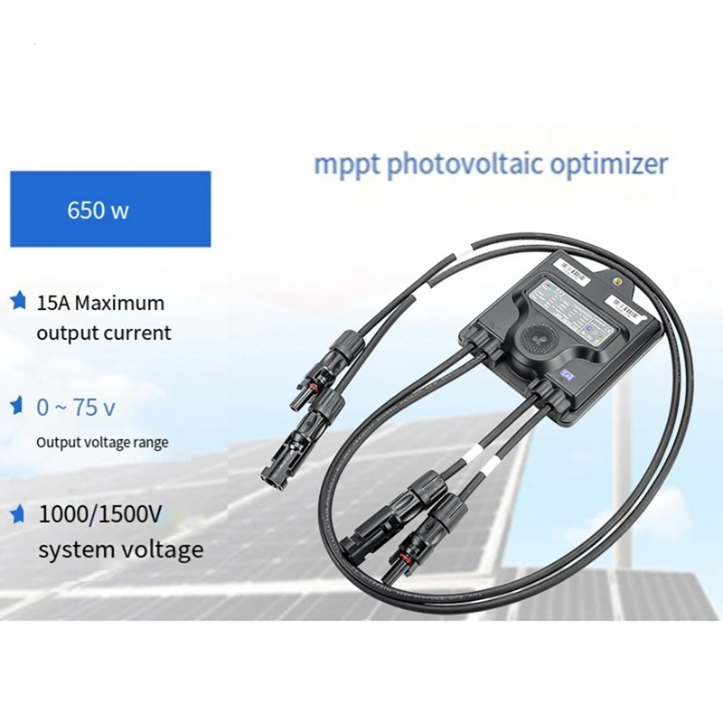 650W PV Power Optimizer MPPT 12V-75V IP68 Waterproof Real-Time Solar Panel Monitoring Voltage-Limiting Anti-Hotspot