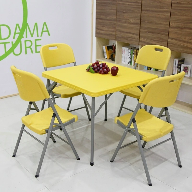 Folding table square dining table and chairs, household outdoor portable simple eating chess and card mahjong table, small