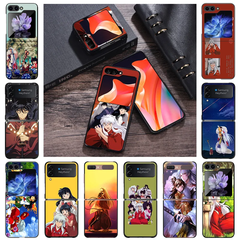 Hard Phone Cases For Samsung Z Flip 6 5 4 3 Galaxy Flip6 5G Flip5 Flip4 Flip3 Inuyasha Anime Sesshomaru PC Black Matte Cover