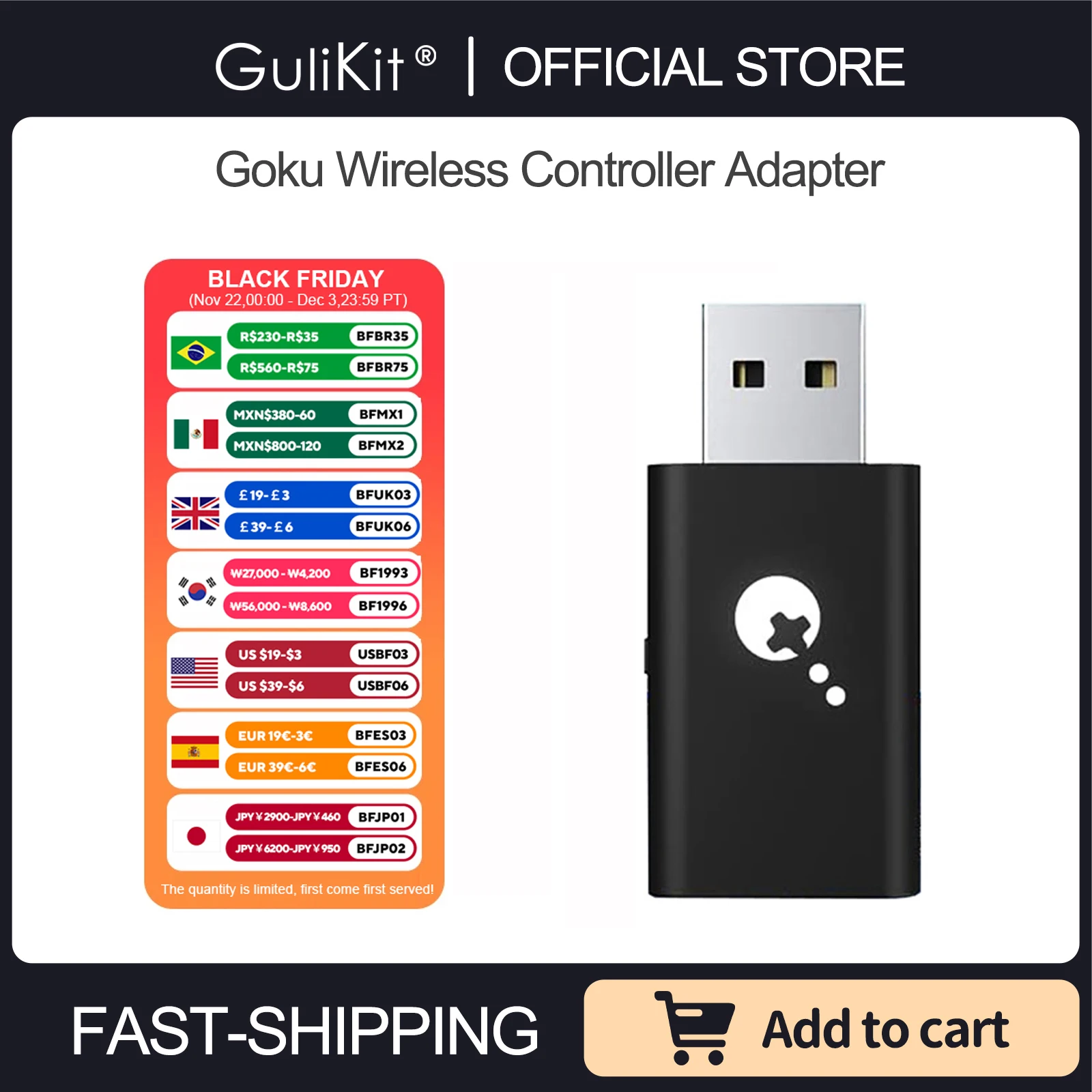 Gulikit NS26 Goku Wireless Controller Adapter USB Receiver Dongle for PC Nintendo Switch PS4 Xbox One Xbox Series X / S Platform