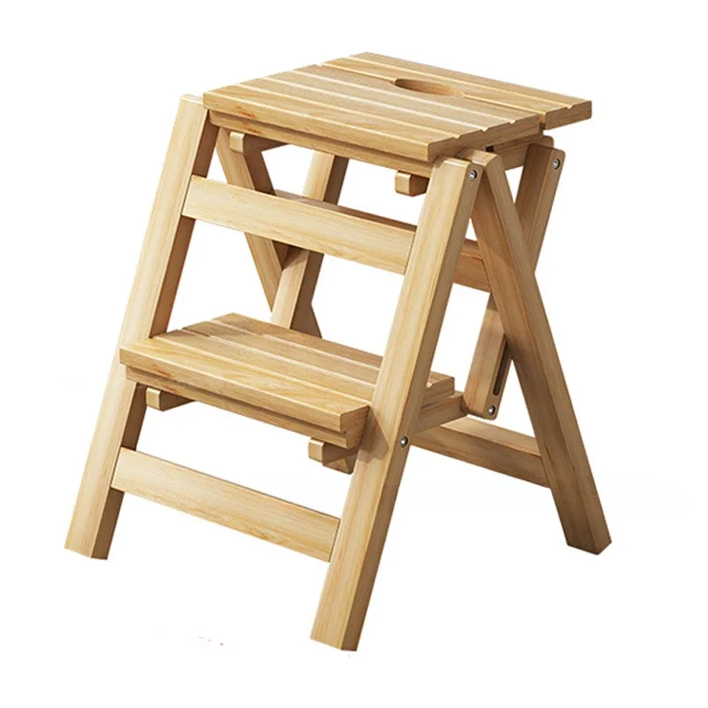 Home Solid Wood Multifunctional Two-step Folding Ladder Step Stool Indoor Climbing Ladder Dual-use 2/3   Ladder