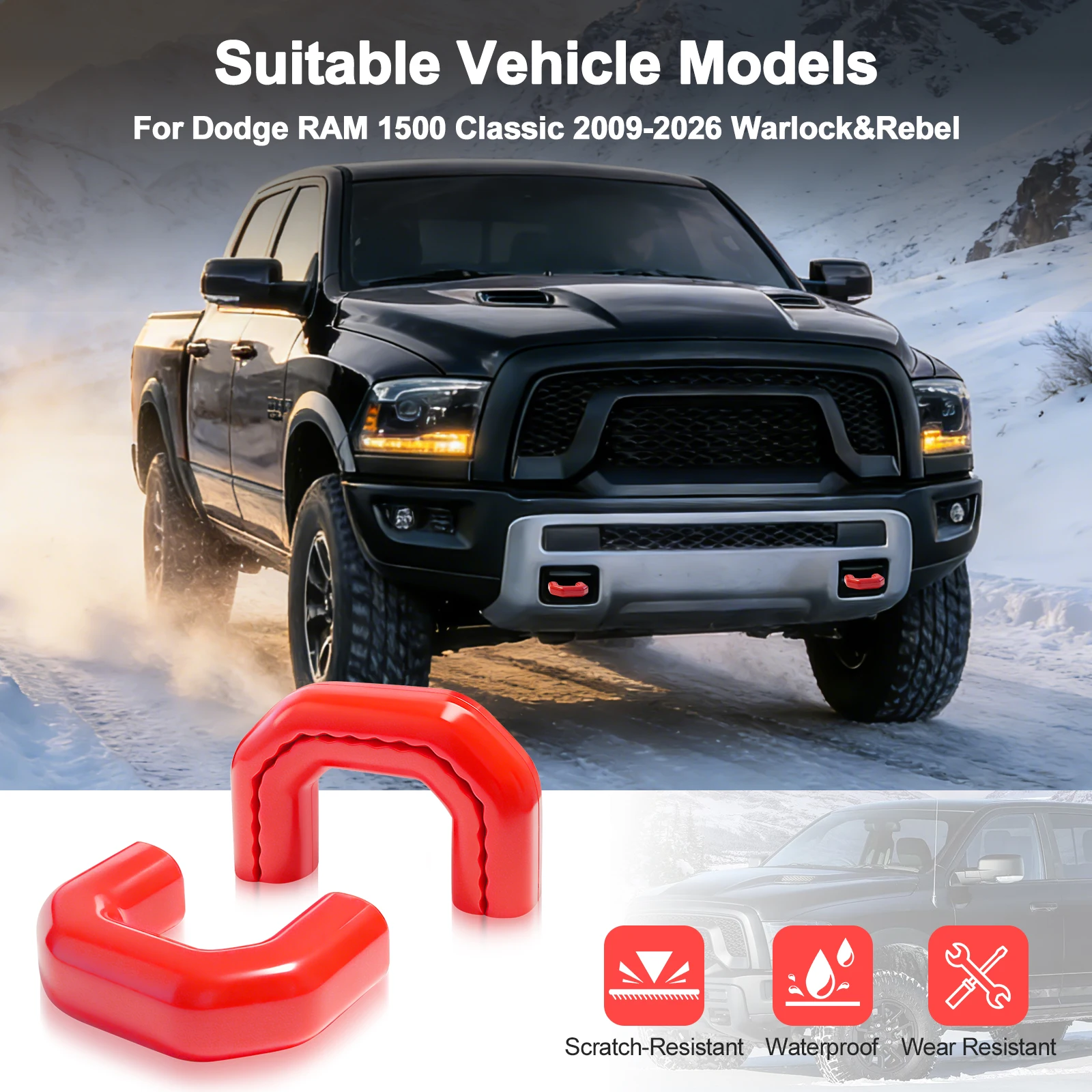 Tow Hitch Covers for Dodge RAM 1500 Classic 2009-2026 Warlock & Rebel, U-Shape, Tow Hook Cover Accessories view 2