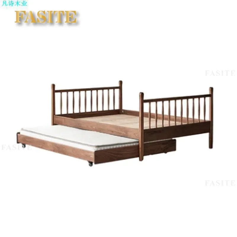 For Nordic Black Walnut Children Mother and Child Bed Simple Modern Solid Wood Double Layer Pull Out Bed Boys Girls