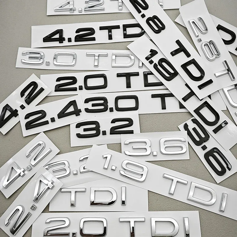 3D ABS Car Logo 1.9 2.0 2.8 3.0 4.2 TDI 3.6 Sticker Trunk Emblem Rear Badge For Audi A3 A4 A5 A6 A7 A8 Q3 Q5 Q7 Q8 Accessroies