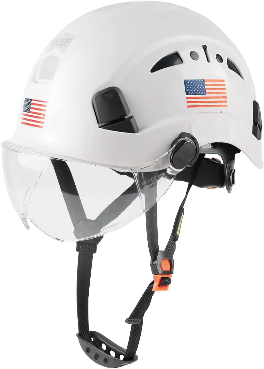 

Lightweight Vented ABS Safety Helmet with Visor & Chinstrap, ANSI Z89.1 Approved for Industrial & Construction Work