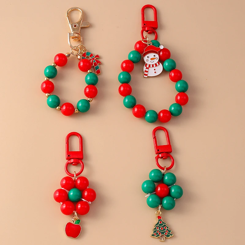 

Cute Handmade Christmas Beaded Key Chain Snowman Key Ring for Women Girls Handbag Pendant DIY Christmas Jewelry Gifts