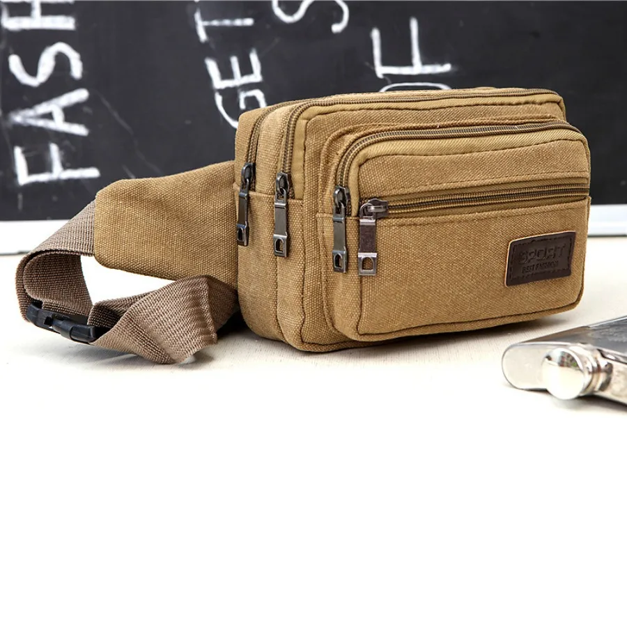 

【New style】New canvas casual waist bag for men's construction site work multifunctional chest strap bag wear-resistant large ca