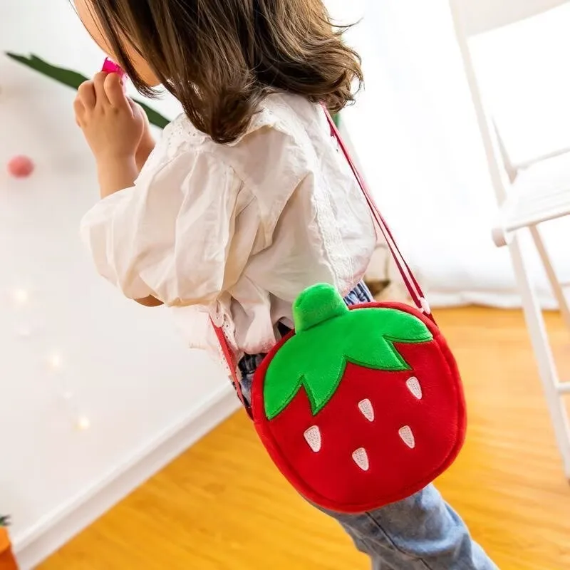 10PCS Plush Strawberry Satchel , Messenger Shoulder Bag , Coin BAG , Plush Coin Pouch Wallet