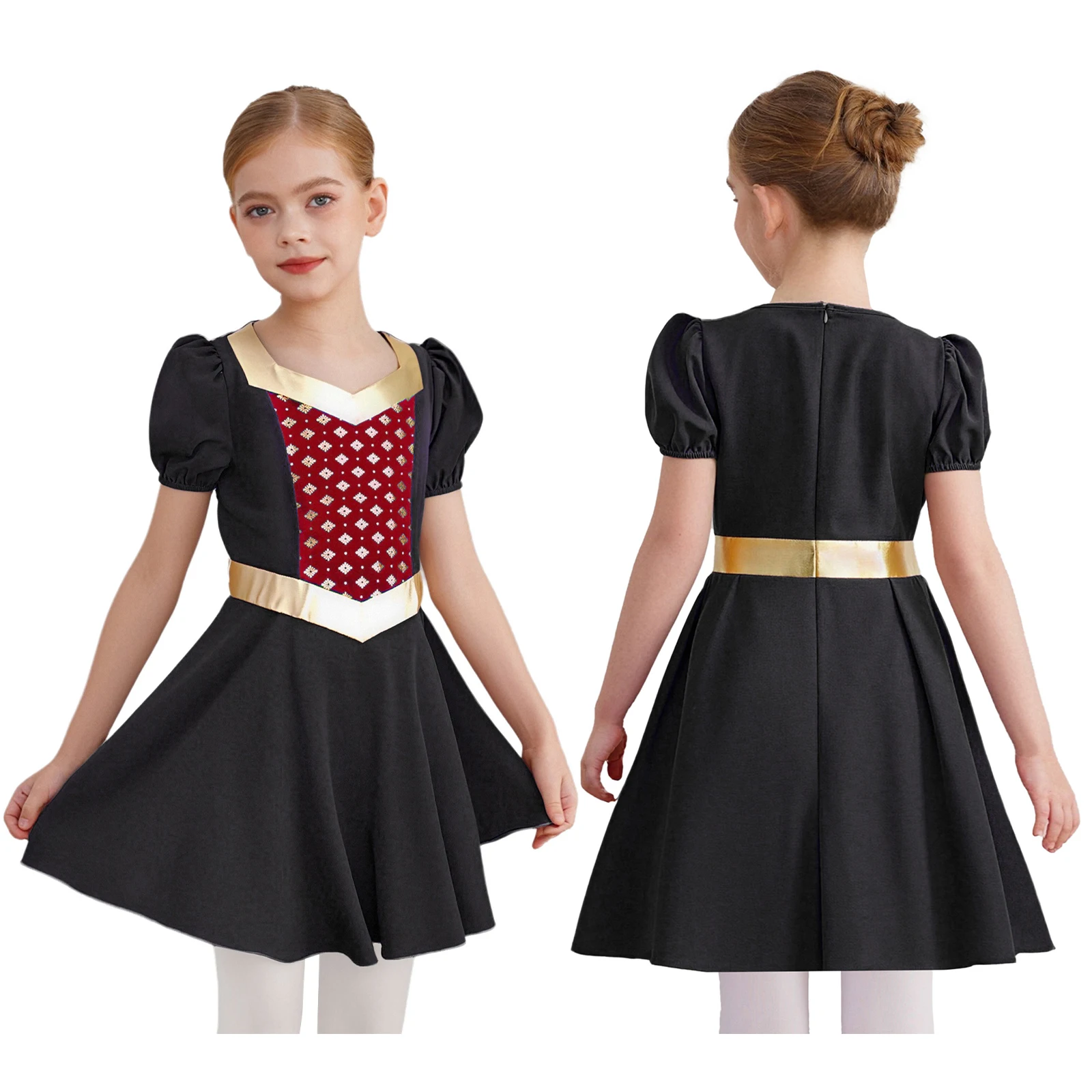 

Детский средневековый костюм эпохи Возрождения, платье для косплея на Хэллоуин, готический цвет, контрастный металлик, эластичные манжеты, наряд с рюшами