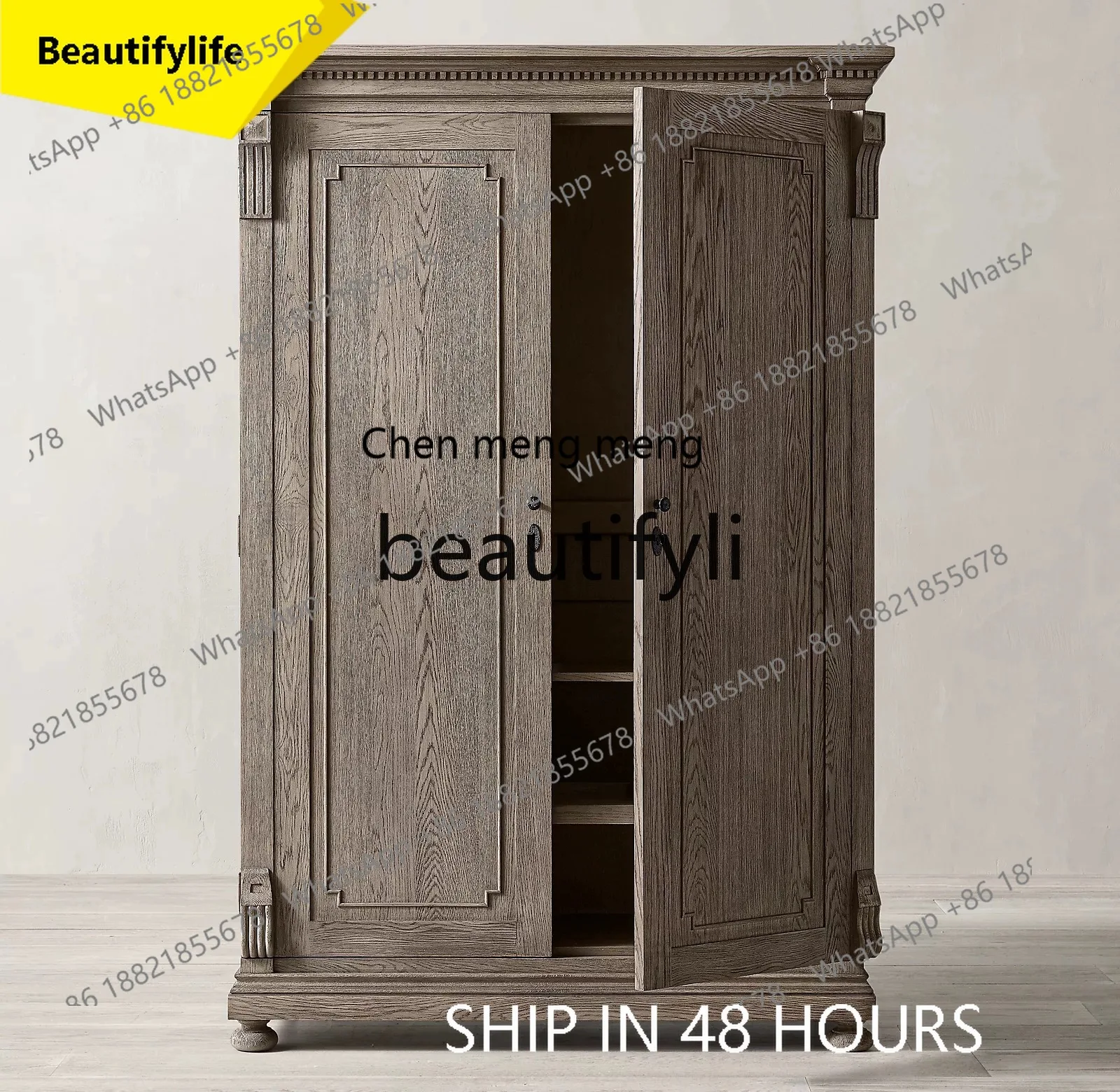 CC American country retro villa solid wood double door wardrobe locker hanging storage wardrobe