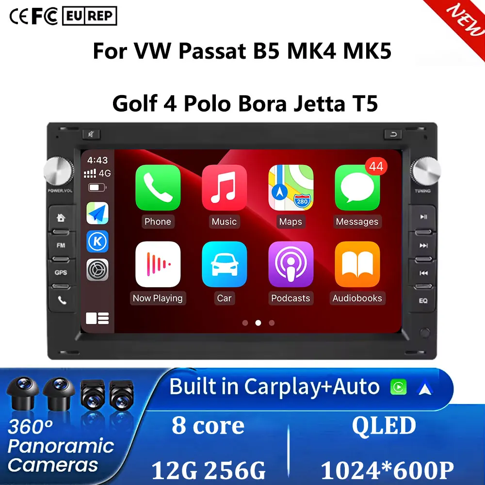7“8Core 2Din Carplay Android 16 For VW Passat B5 MK4 MK5 Golf 4 Polo Bora Jetta T5 Navigation Car Radio GPS Stereo Autoradio