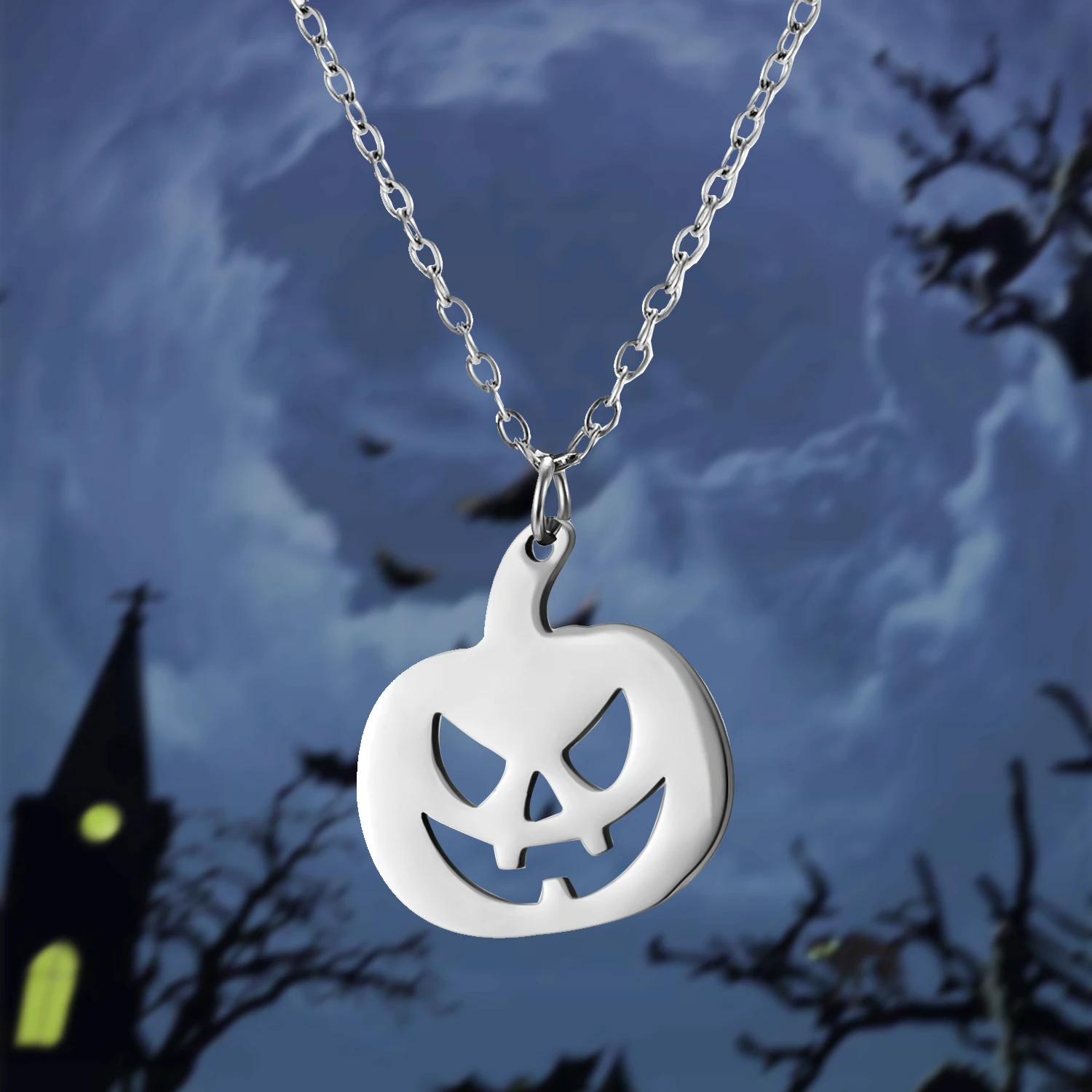 Mode Edelstahl Halloween Anhänger Halskette für Frauen Männer schwarze Katze Geist Spinne Kürbis Halskette Freundschaft Schmuck Geschenk – Detail 13